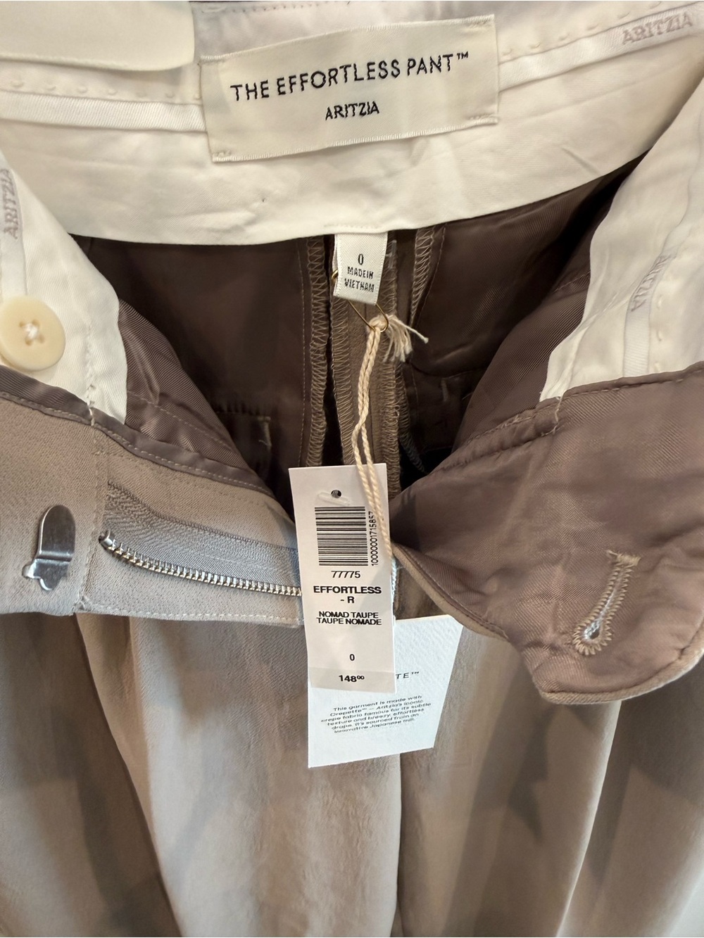 NWT Aritzia Effortless Pant, Size 0 in Nomad Taupe - Picture 5 of 7
